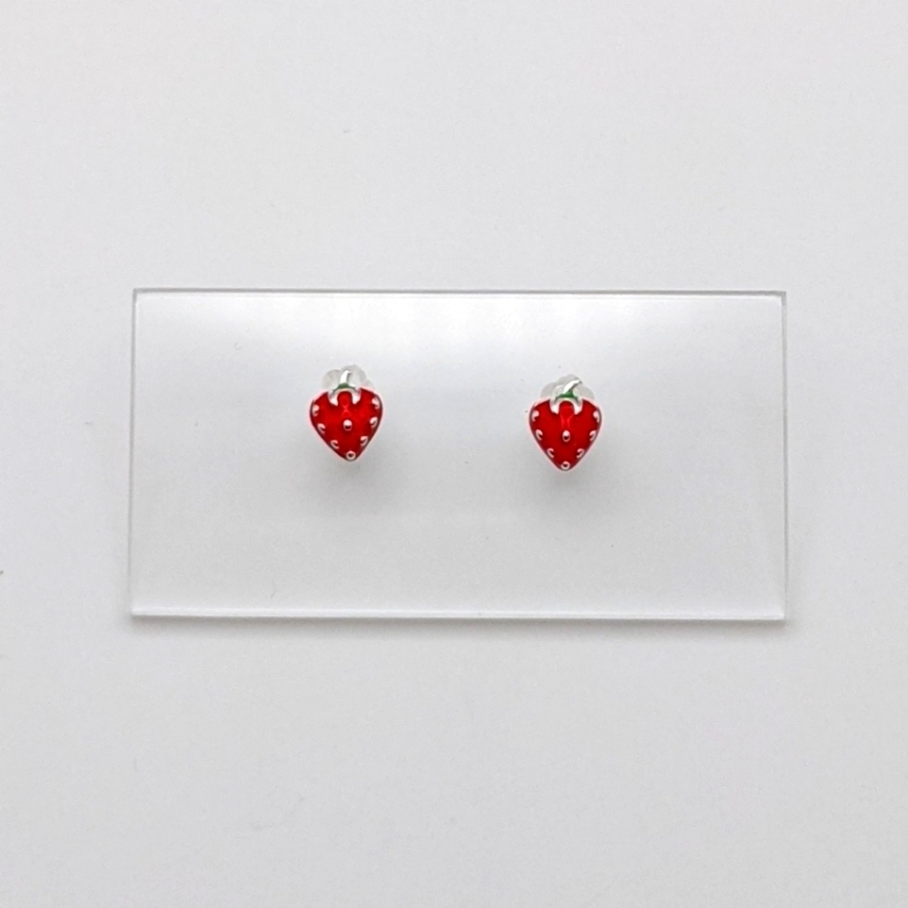 Strawberry red sterling silver stud earrings - Picture 2 of 4